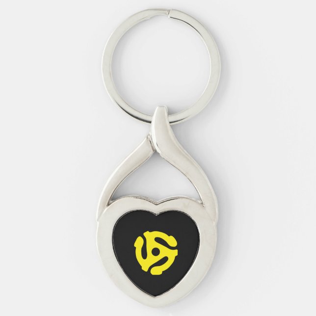 COOL Retro Vintage Yellow 45 spacer DJ Keychain (Front)