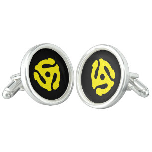 COOL Retro Vintage Yellow 45 spacer DJ Print Cufflinks