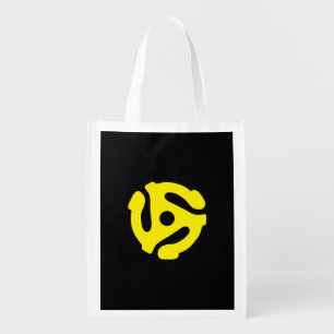 COOL Retro Vintage Yellow 45 spacer DJ Reusable Grocery Bag