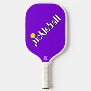 Cool Retro White Diagonal Text On Tropical Purple Carbon Fiber Pickleball Paddle