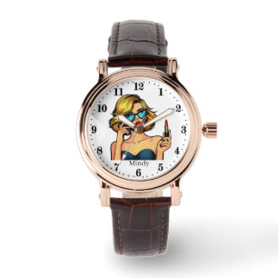 Cool retro woman add name  watch