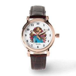 Cool retro woman add name watch