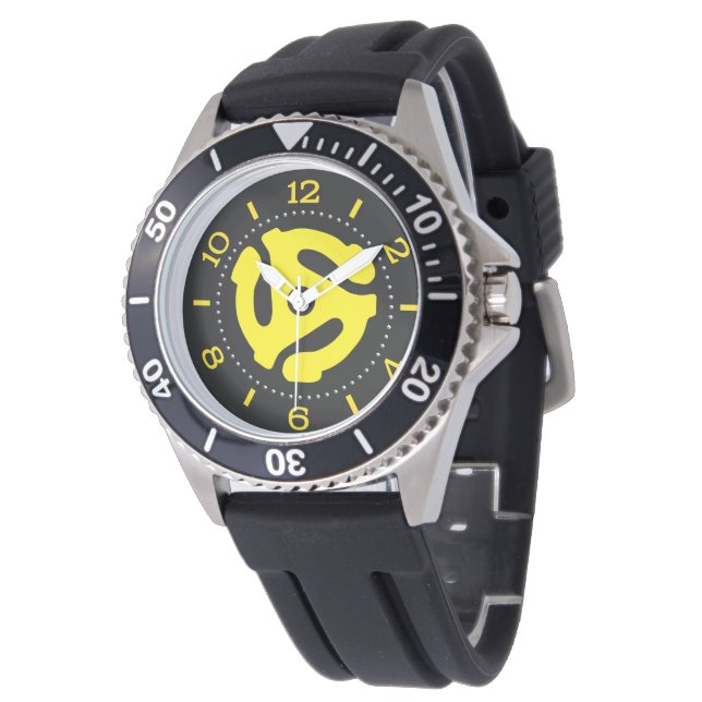 COOL Retro Yellow 45 spacer DJ Dial Watch (Angled)