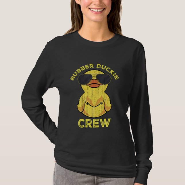 Cool Retro Yellow Rubber Duckie Crew Duck With Sun T-Shirt (Front)