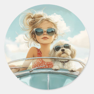 Cool Ride with Best Friend Classic Round Sticker