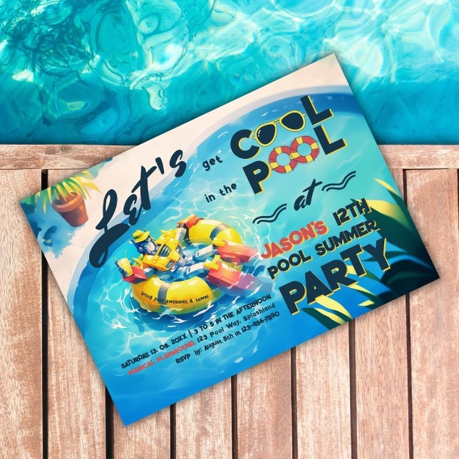 Cool Robot at Pool Party  Invitation (Creator Uploaded)