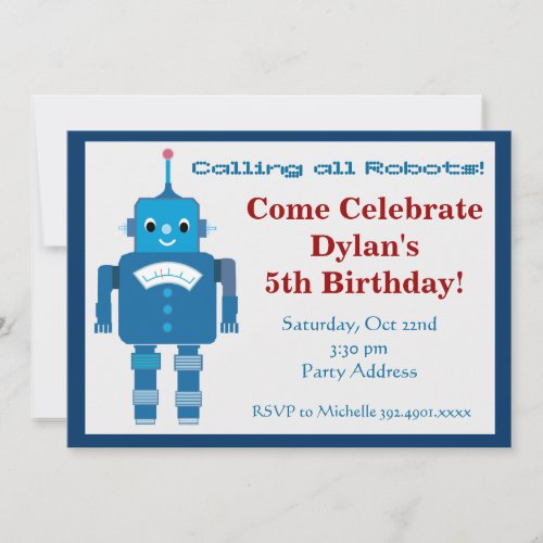 Cool Robot Birthday Party Invitations