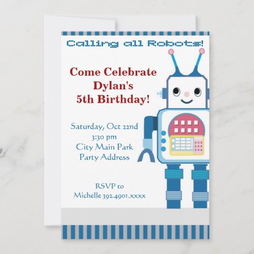 Cool Robot Birthday Party Invitations