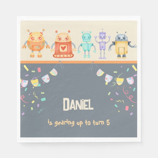 Cool Robot Birthday Party Napkins (Front)