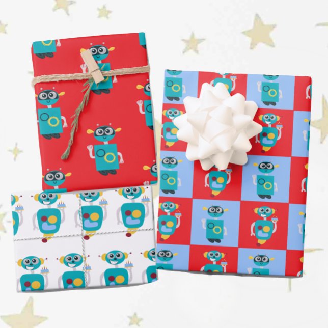 Cool Robot Boys Birthday Wrapping Paper Sheets (Creator Uploaded)