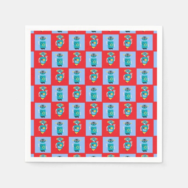 Cool Robot Pattern Boys Birthday Napkins (Front)