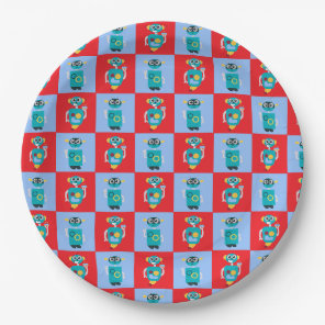 Cool Robot Pattern Boys Birthday Paper Plates