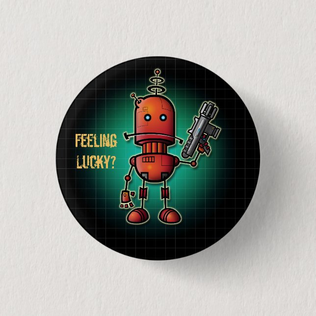Cool Robot Sam 'Feeling Lucky?' Pinback Button (Front)