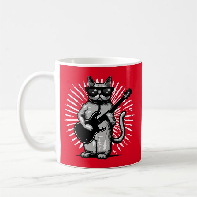 Cool Rock And Roll Cat Playing electric Guitar Coffee Mug (Left)