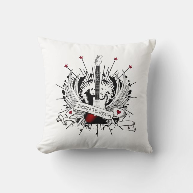 Cool Rock and Roll Kids Guitar Born to Rock Music Throw Pillow (Front)