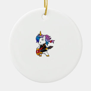 Cool rock and roll unicorn with guitar for rock fa ceramic ornament