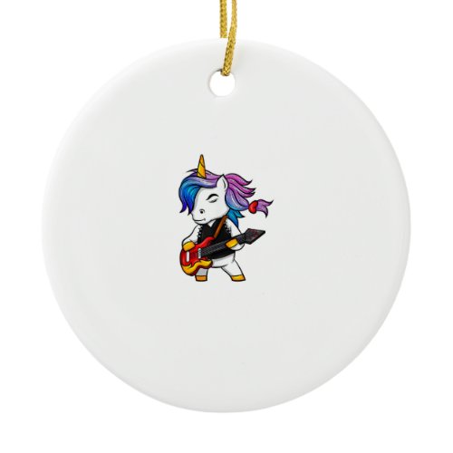 Cool rock and roll unicorn with guitar for rock fa ceramic ornament