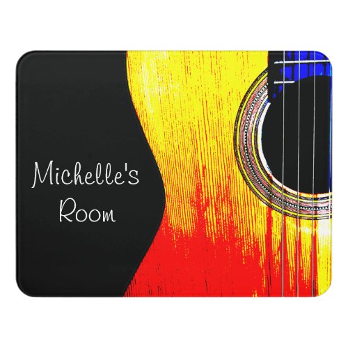 Cool Rock and Roll Yellow and Red Guitar Door Sign