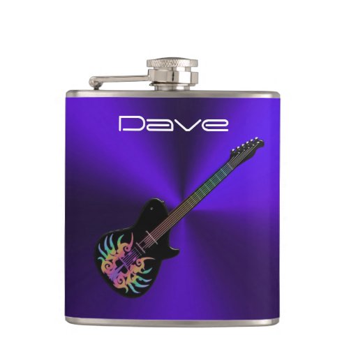 Cool Rock Guitar On Purple Metal Music Flask