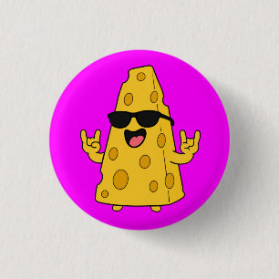 Cool Rock On Cheese Character With Sunglasses Button