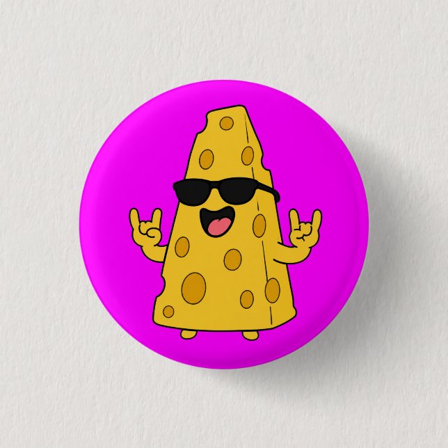  Cool Rock On Cheese Character With Sunglasses Button (Front)