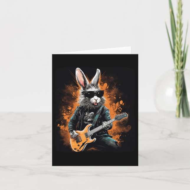 Cool Rocker Bunny For Easter And Guitarists With E Card (Front)