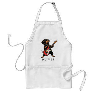 Cool Rocker Dachshund Dog Playing Electric Guitar Adult Apron