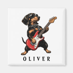 Cool Rocker Dachshund Dog Playing Electric Guitar Magnet