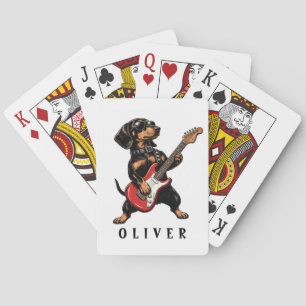 Cool Rocker Dachshund Dog Playing Electric Guitar Poker Cards