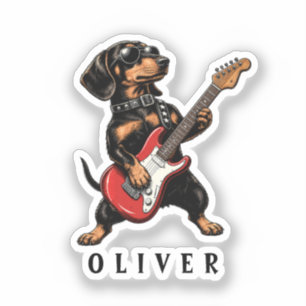 Cool Rocker Dachshund Dog Playing Electric Guitar Sticker