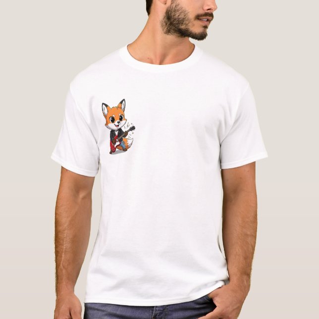 Cool Rocker Fox Character Playing a Guitar T-Shirt (Front)