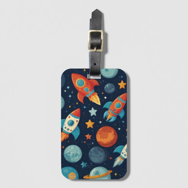 Cool Rocket Space and Planets Luggage Tag (Front Vertical)
