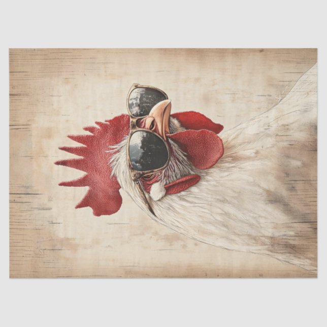 Cool Rooster in Sunglasses Decoupage Tissue Paper (Front)