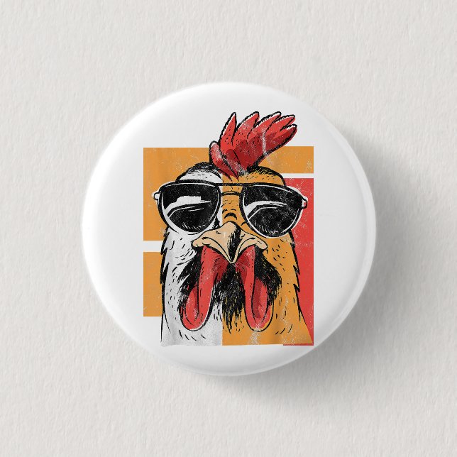 Cool Rooster Wearing Sunglasses Retro Vintage Chic Button (Front)