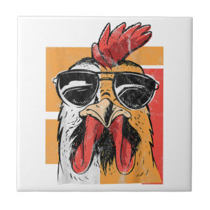 Cool Rooster Wearing Sunglasses Retro Vintage Chic Ceramic Tile