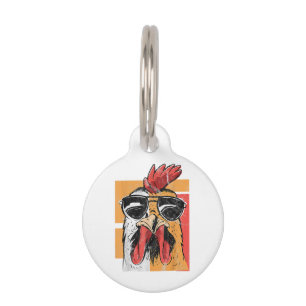 Cool Rooster Wearing Sunglasses Retro Vintage Chic Pet ID Tag
