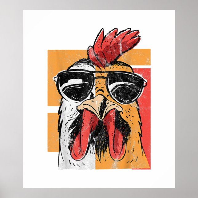 Cool Rooster Wearing Sunglasses Retro Vintage Chic Poster (Front)