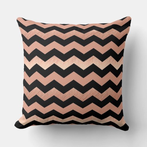 Cool Rose Gold  Black Chevron Design Throw Pillow