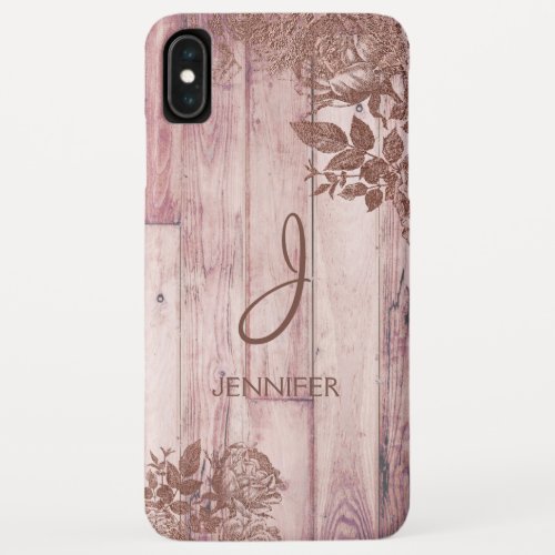 Cool Rose Gold Foil Rustic Floral Pattern Monogram iPhone XS Max Case