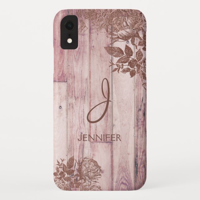 Cool Rose Gold Foil Rustic Floral Pattern Monogram Case-Mate iPhone Case (Back)