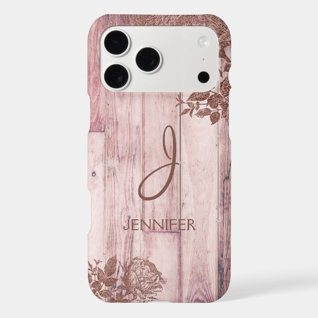 Cool Rose Gold Foil Rustic Floral Pattern Monogram Iphone Case (Back)