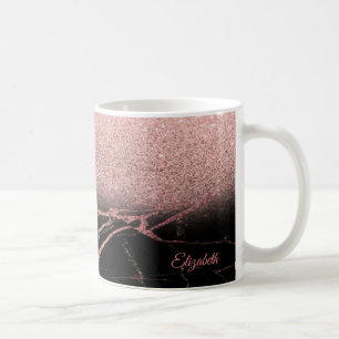 Cool Rose Gold Glitter, Marble - Personalized Coffee Mug