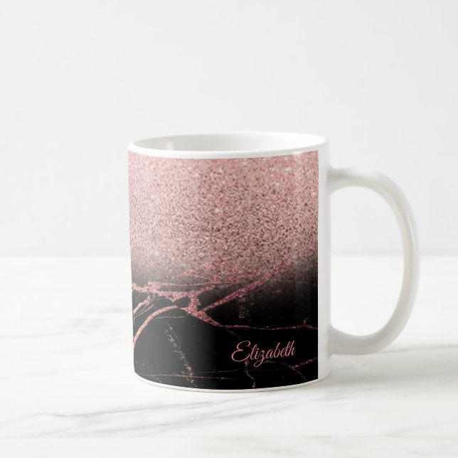 Cool Rose Gold Glitter, Marble - Personalized Coffee Mug (Right)