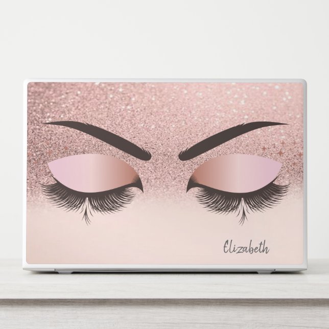 Cool Rose Gold Glitter Ombre Faux Lashes HP Laptop Skin (Front)