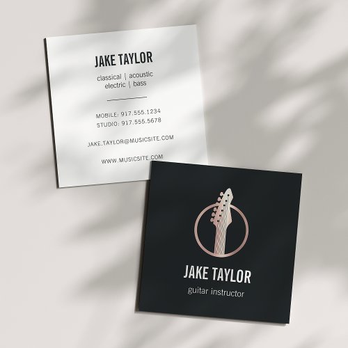 Cool Rose Gold Guitar Instructor Square Business Card