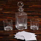 Cool Round Bar Tray with Monogram Whiskey Decanter (Front)