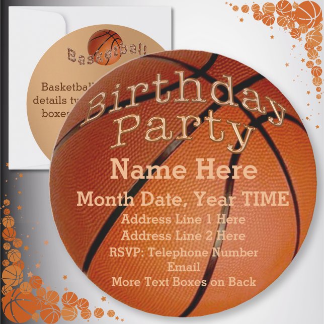 Cool Round Custom Basketball Birthday Invitations (Invitations Basketball. Basketball themed birthday party. Basketball party supplies for Boys, Girls.)