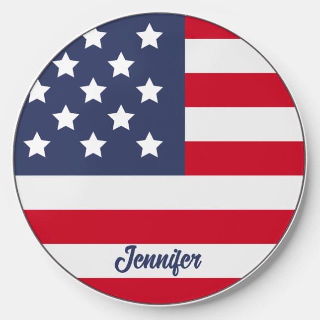 Cool Round USA Flag Patriotic American Wireless Charger (Front)