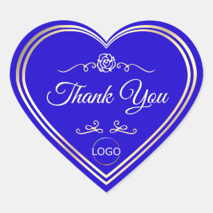 Cool Royal Blue with Gold Frame and Logo Thank You Heart Sticker