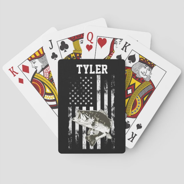 Cool Rugged American Flag Largemouth Bass Fishing Poker Cards (Back)